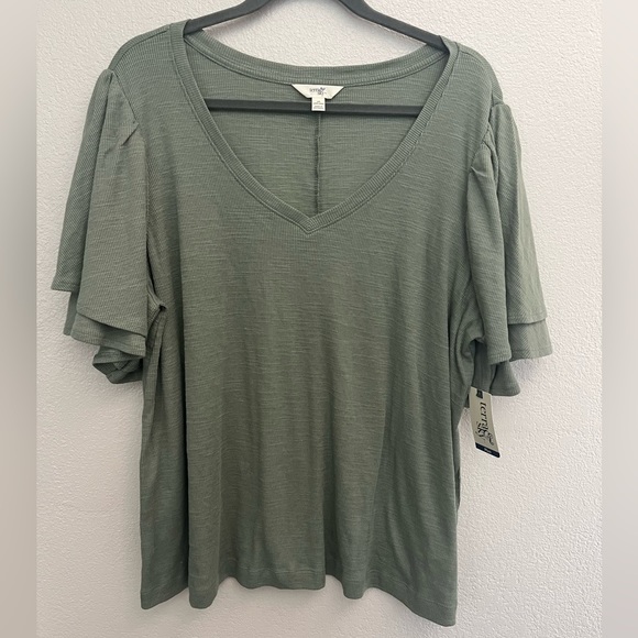 Terra & Sky Tops - NWOT Terra & Sky Size 1X Green Ruffled Sleeve Top